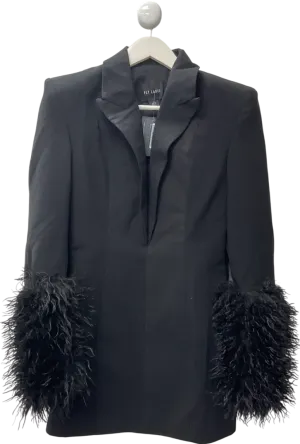PrettyLittleThing Plt Label Plus Black Faux Shearling Cuff Tailored Blazer Dress UK 10