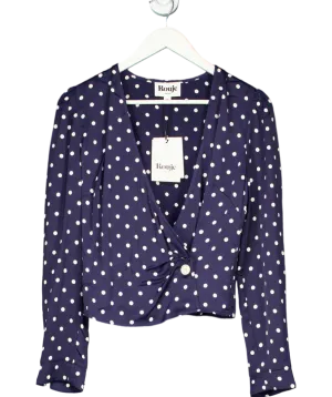 Rouje Paris Blue polka dot Tressie Long Sleeve Wrap Blouse UK 10