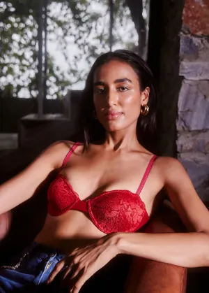 Ruby Red Lace Plunge Balconette Bra