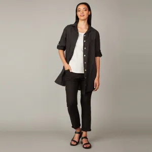 Straight Leg Drawstring Linen Pant (Black)