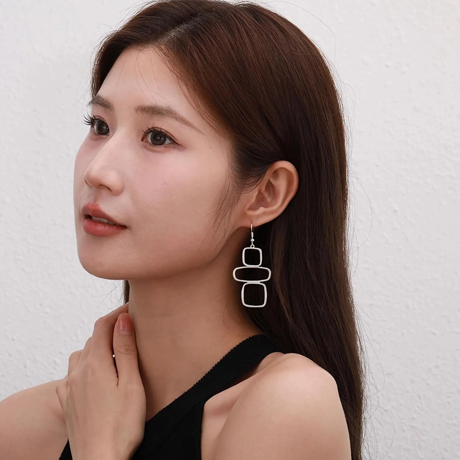 Trendy Gold Silver Geometric Dangle Earrings Geometric Statement Earrings for Women Modern Simply Alloy Drop Earrings Lightweight Jewelry