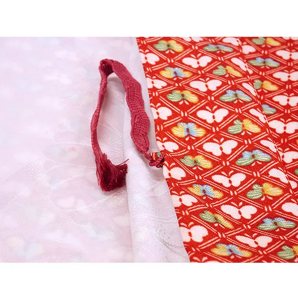 Vintage Haori Kimono Jacket Silk, Bold Red base, Butterflies, Diamond