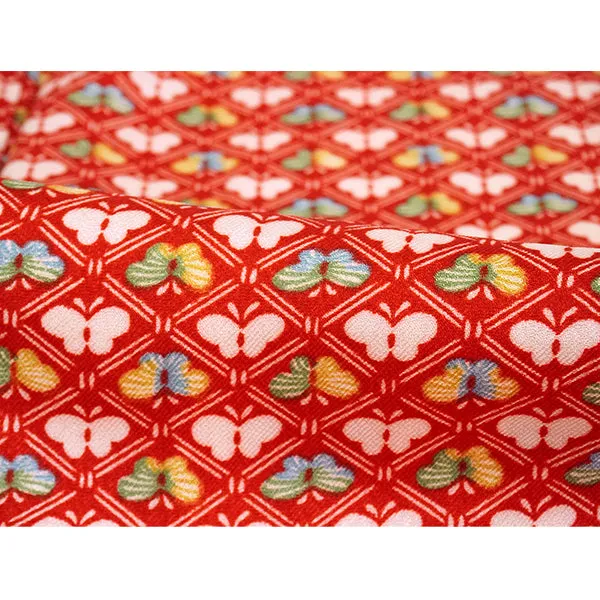 Vintage Haori Kimono Jacket Silk, Bold Red base, Butterflies, Diamond