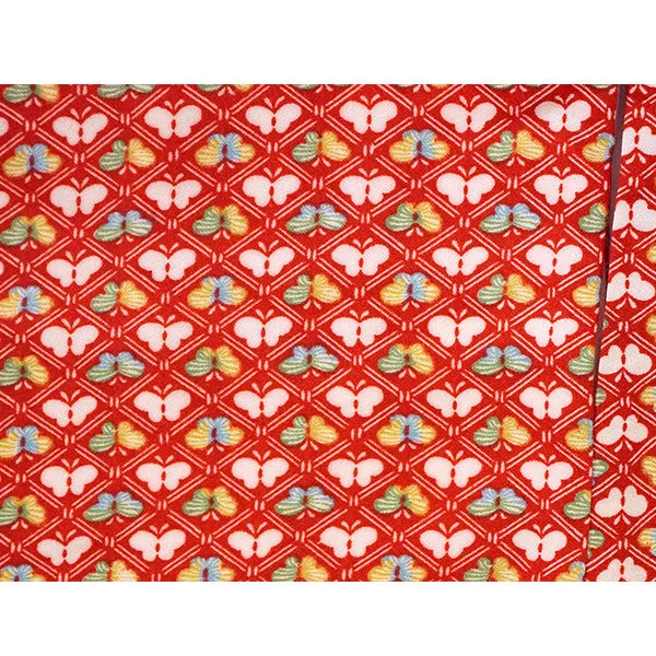 Vintage Haori Kimono Jacket Silk, Bold Red base, Butterflies, Diamond
