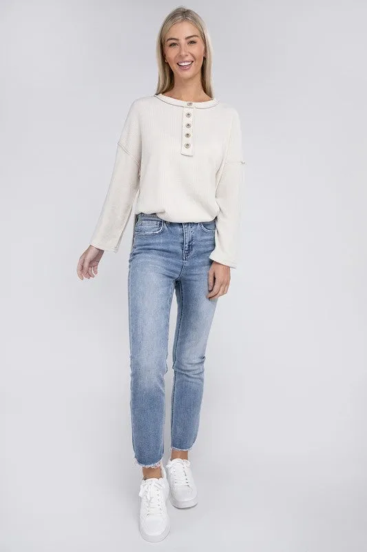 Zenana If Looks Could Kill Hacci Henley Sweater