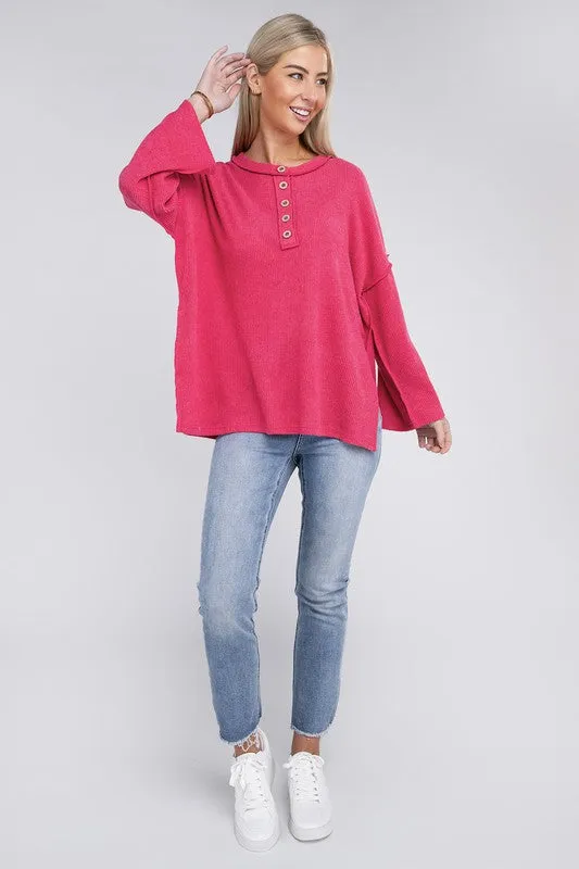 Zenana If Looks Could Kill Hacci Henley Sweater